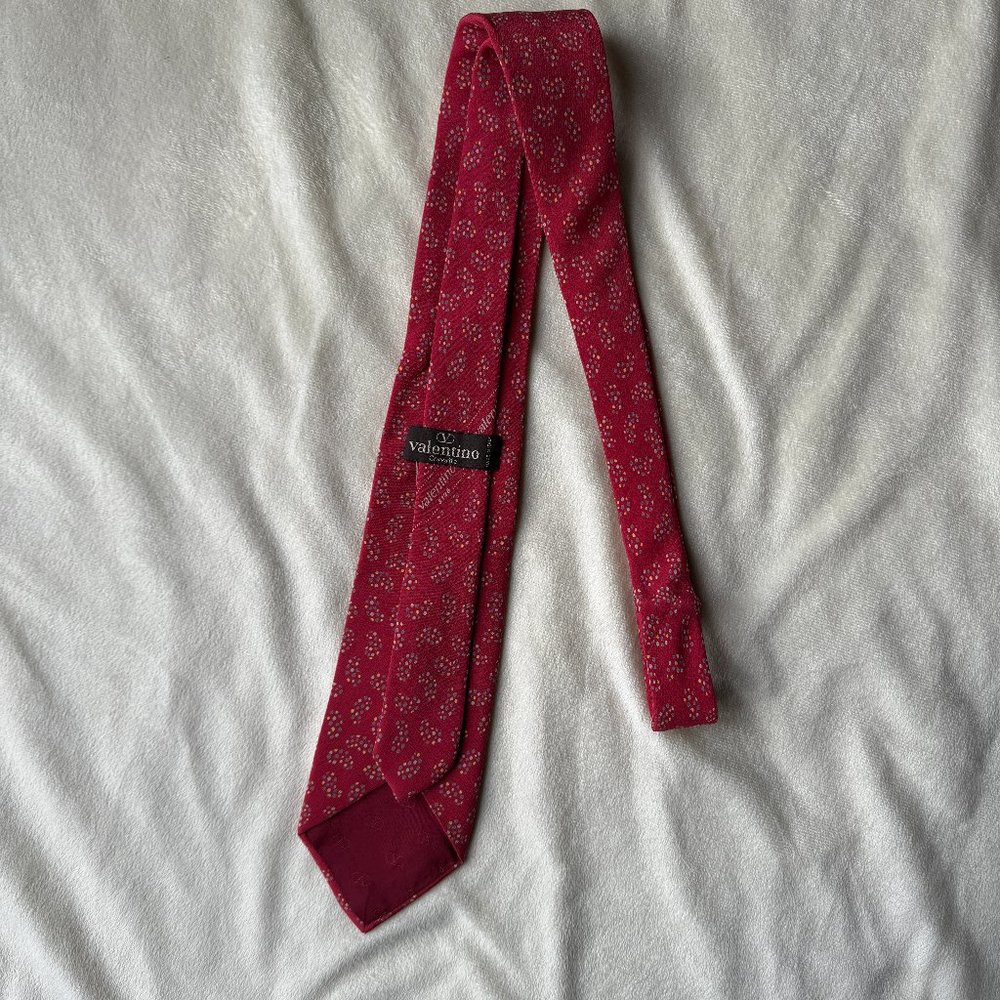 Valentino Cravatte Silk Made In Italy Red Paisley Dot Men's Tie